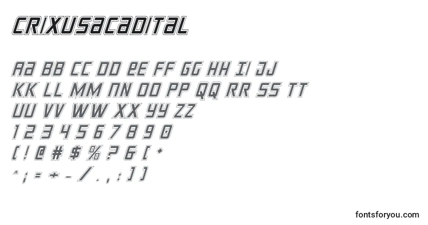 A fonte Crixusacadital (124201) – alfabeto, números, caracteres especiais