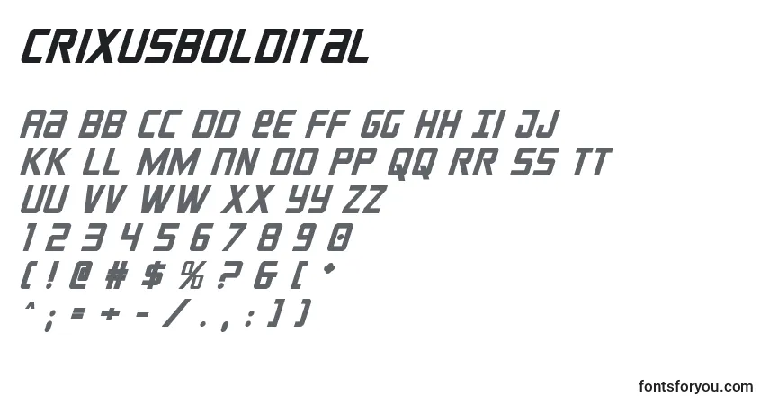 A fonte Crixusboldital (124203) – alfabeto, números, caracteres especiais