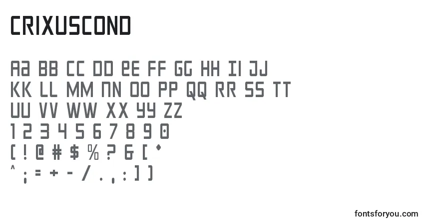 A fonte Crixuscond (124204) – alfabeto, números, caracteres especiais