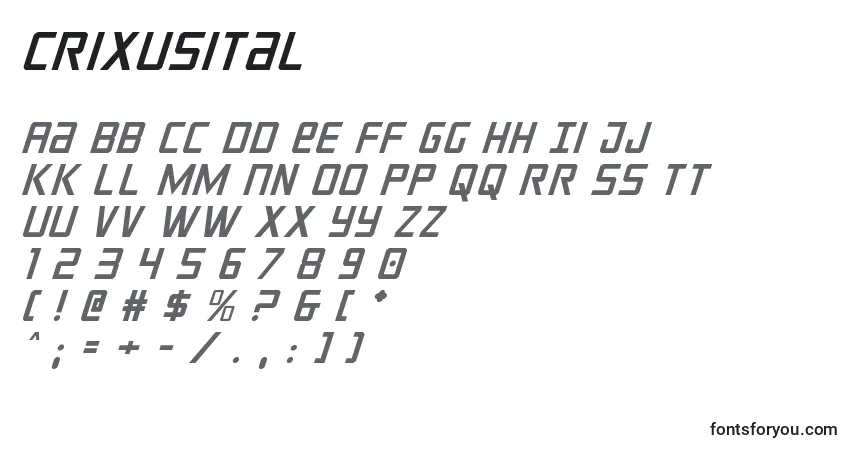 Шрифт Crixusital (124208) – алфавит, цифры, специальные символы