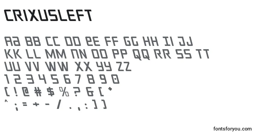 A fonte Crixusleft (124211) – alfabeto, números, caracteres especiais