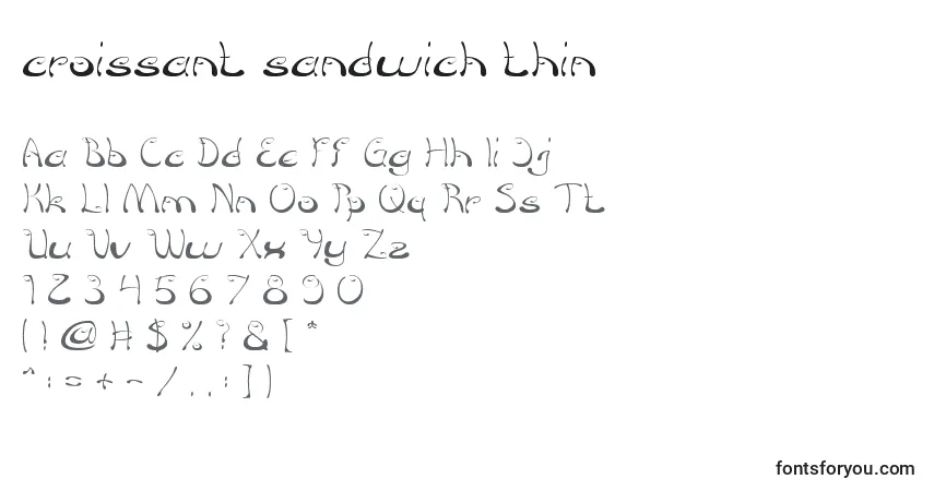 Schriftart Croissant sandwich thin – Alphabet, Zahlen, spezielle Symbole