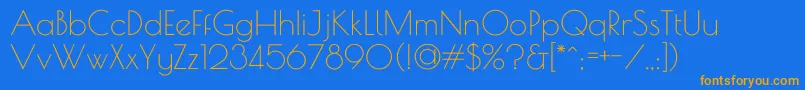PoiretOne-Schriftart – Orangefarbene Schriften auf blauem Hintergrund