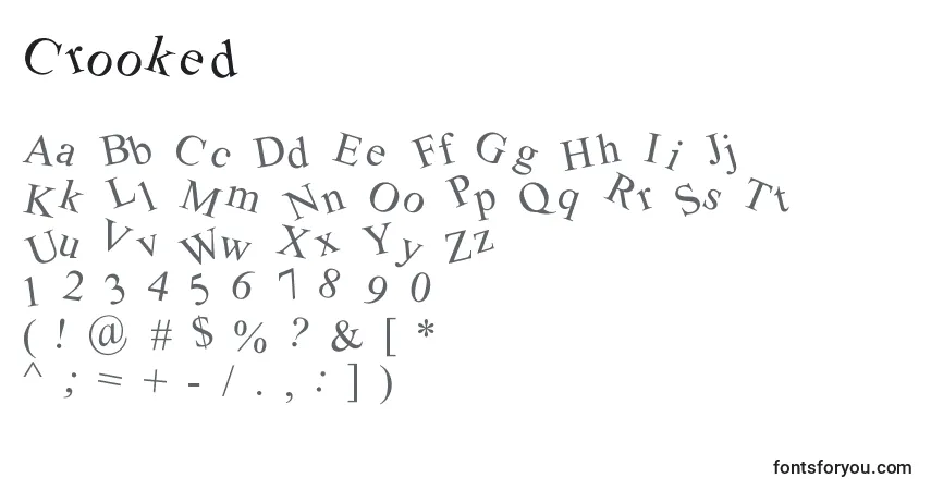 Schriftart Crooked (124221) – Alphabet, Zahlen, spezielle Symbole