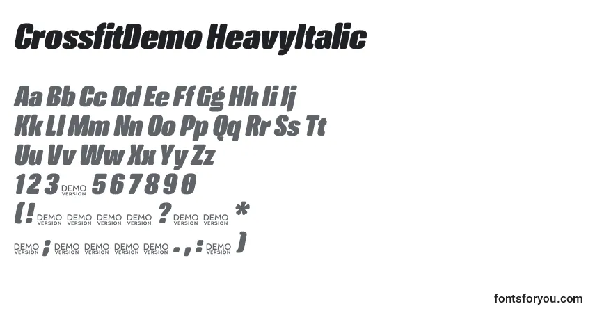 Czcionka CrossfitDemo HeavyItalic – alfabet, cyfry, specjalne znaki