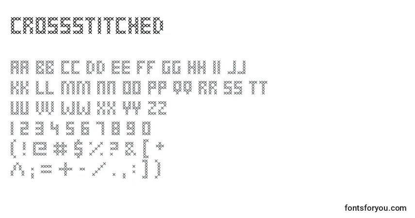 A fonte CrossStitched – alfabeto, números, caracteres especiais