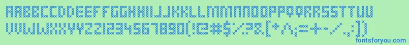 CrossStitched Font – Blue Fonts on Green Background