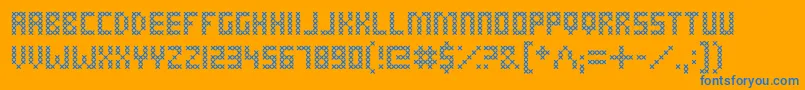 CrossStitched-Schriftart – Blaue Schriften auf orangefarbenem Hintergrund