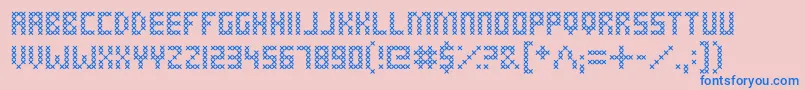 CrossStitched Font – Blue Fonts on Pink Background
