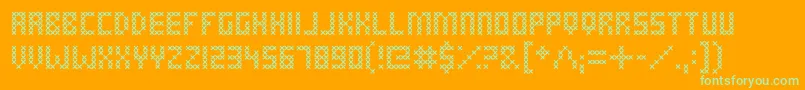 CrossStitched-Schriftart – Grüne Schriften auf orangefarbenem Hintergrund