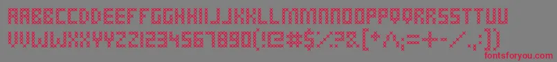 CrossStitched-Schriftart – Rote Schriften auf grauem Hintergrund