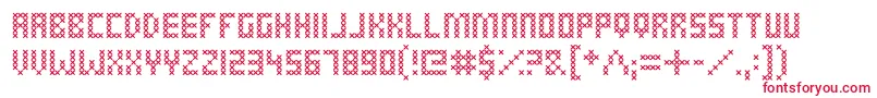 フォントCrossStitched – 白い背景に赤い文字