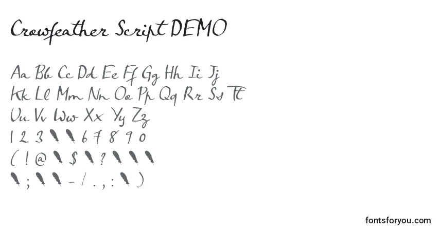Schriftart Crowfeather Script DEMO – Alphabet, Zahlen, spezielle Symbole