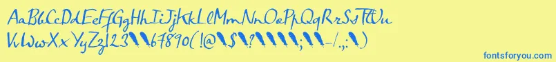 Crowfeather Script DEMO Font – Blue Fonts on Yellow Background