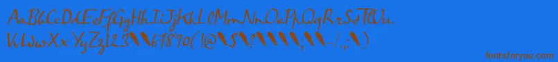 Crowfeather Script DEMO-Schriftart – Braune Schriften auf blauem Hintergrund