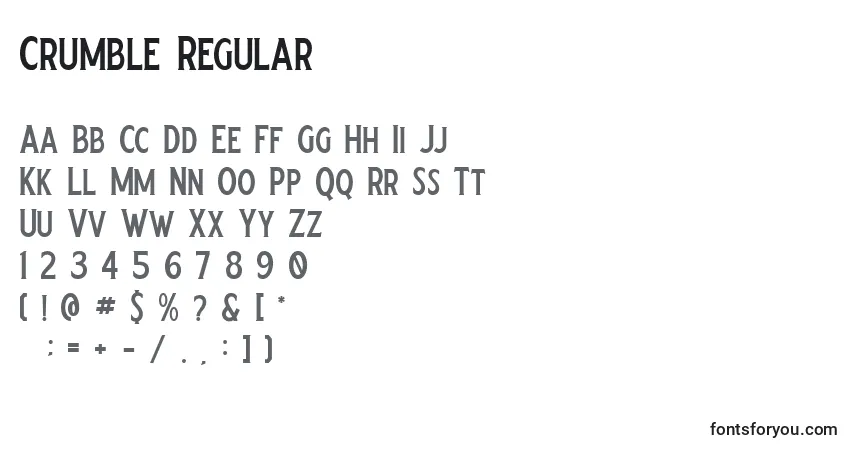 Schriftart Crumble Regular – Alphabet, Zahlen, spezielle Symbole