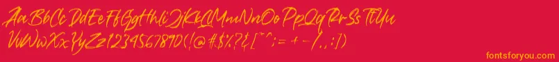 Crushed-Schriftart – Orangefarbene Schriften auf rotem Hintergrund