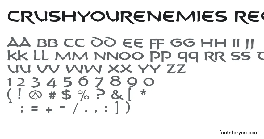 Czcionka CrushYourEnemies REGULAR – alfabet, cyfry, specjalne znaki