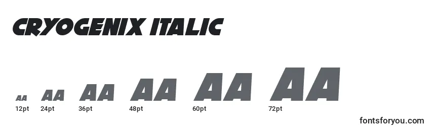 Größen der Schriftart Cryogenix Italic