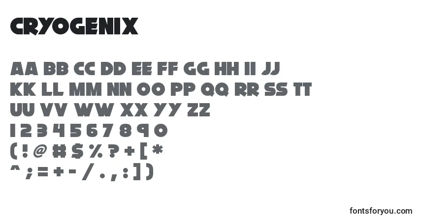 Czcionka Cryogenix – alfabet, cyfry, specjalne znaki