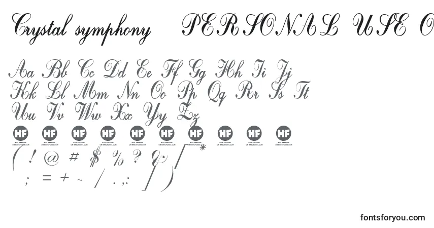 A fonte Crystal symphony   PERSONAL USE ONLY – alfabeto, números, caracteres especiais