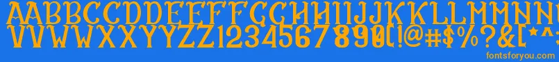 フォントCS Rosalia Regular – オレンジ色の文字が青い背景にあります。