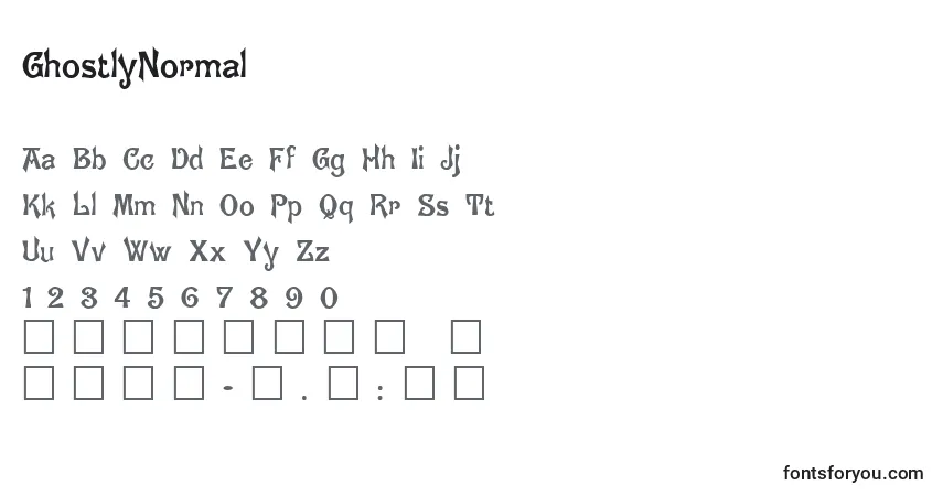 A fonte GhostlyNormal – alfabeto, números, caracteres especiais
