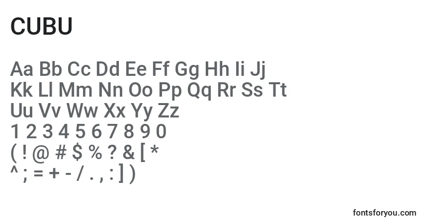 A fonte CUBU (124290) – alfabeto, números, caracteres especiais
