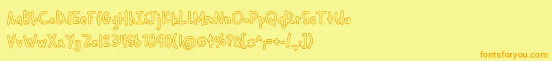 フォントCuddlebugs Outline – オレンジの文字が黄色の背景にあります。