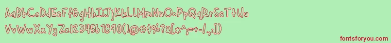 フォントCuddlebugs Outline – 赤い文字の緑の背景