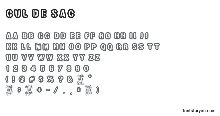 Fuente Cul de sac - alfabeto, números, caracteres especiales