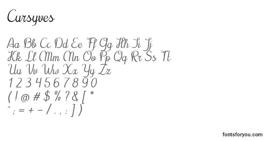 Schriftart Cursyves – Alphabet, Zahlen, spezielle Symbole