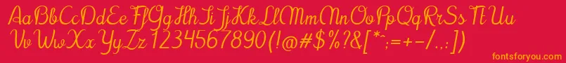 Cursyves-Schriftart – Orangefarbene Schriften auf rotem Hintergrund