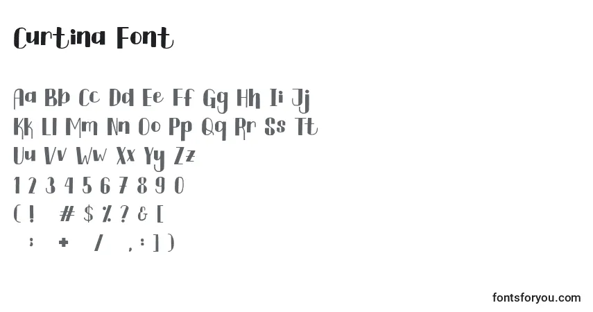 Schriftart Curtina Font – Alphabet, Zahlen, spezielle Symbole