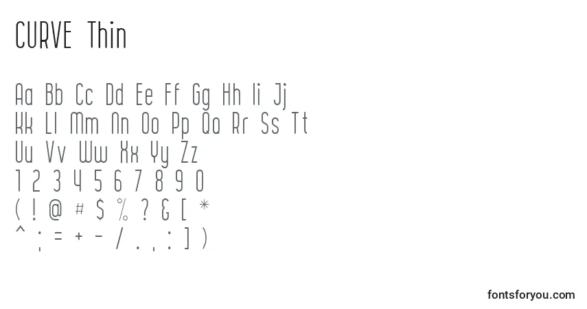 Шрифт CURVE Thin – алфавит, цифры, специальные символы