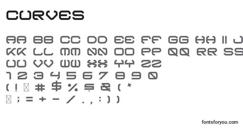 A fonte Curves (124315) – alfabeto, números, caracteres especiais