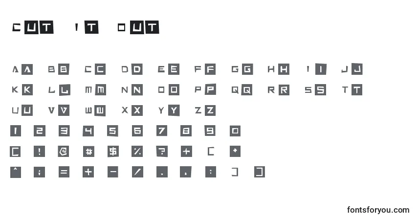 A fonte Cut It Out – alfabeto, números, caracteres especiais