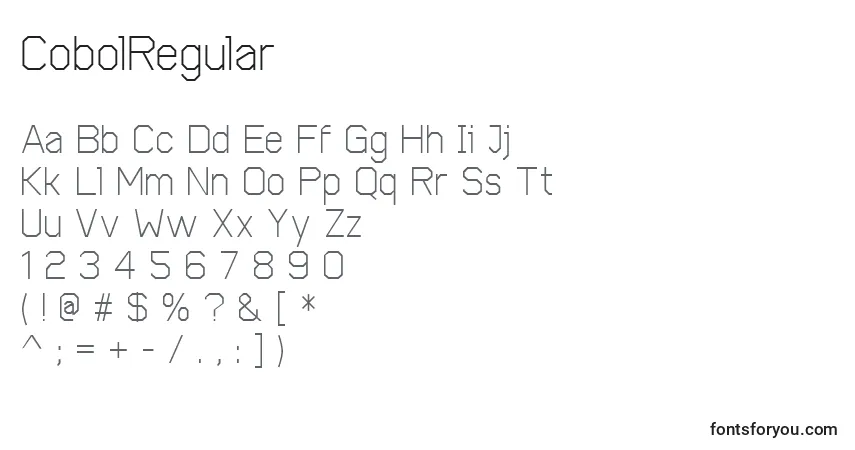 Czcionka CobolRegular – alfabet, cyfry, specjalne znaki