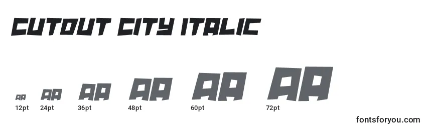 Größen der Schriftart Cutout City Italic