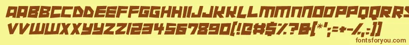 フォントCutout City Italic – 茶色の文字が黄色の背景にあります。