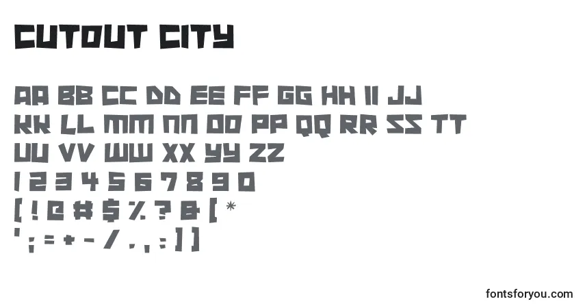 A fonte Cutout City – alfabeto, números, caracteres especiais