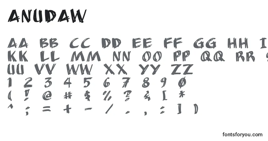 Czcionka Anudaw – alfabet, cyfry, specjalne znaki