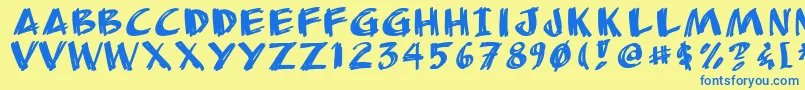 フォントAnudaw – 青い文字が黄色の背景にあります。