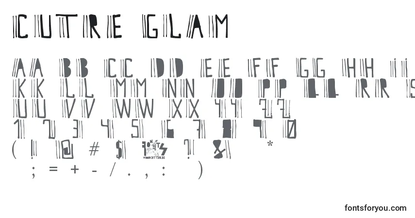 A fonte Cutre Glam – alfabeto, números, caracteres especiais