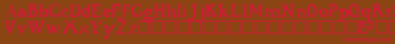 フォントCWDRKAGE – 赤い文字が茶色の背景にあります。