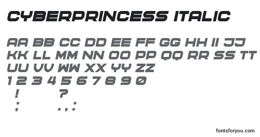 Schriftart CyberPrincess Italic – Alphabet, Zahlen, spezielle Symbole