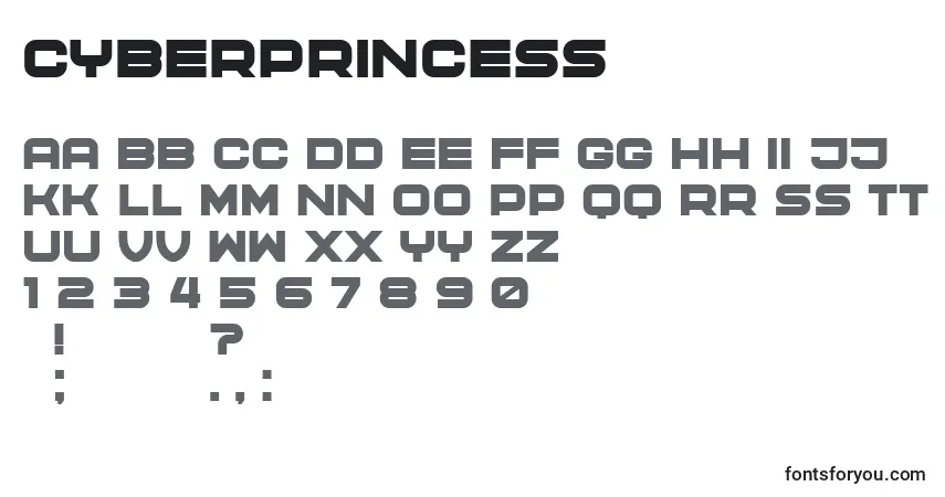 Czcionka CyberPrincess – alfabet, cyfry, specjalne znaki