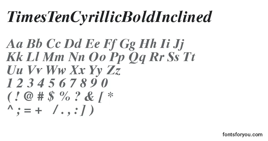 A fonte TimesTenCyrillicBoldInclined – alfabeto, números, caracteres especiais