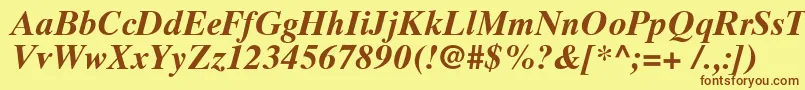 フォントTimesTenCyrillicBoldInclined – 茶色の文字が黄色の背景にあります。