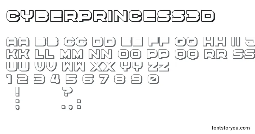 A fonte CyberPrincess3D – alfabeto, números, caracteres especiais